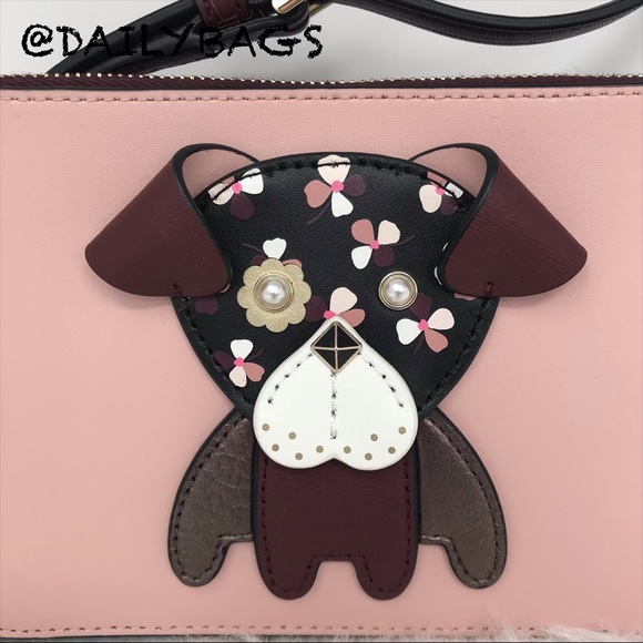 KATE SPADE DOG PUP DOUBLE ZIP CROSSBODY CHERRYWOOD - Picture 3 of 8